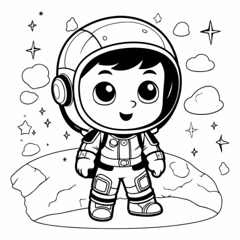 Cute cartoon astronaut in space for coloring book.