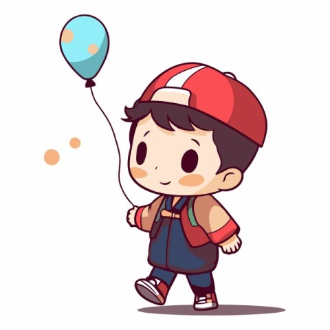 Boy with balloon vector illustration. Cute cartoon boy with ball