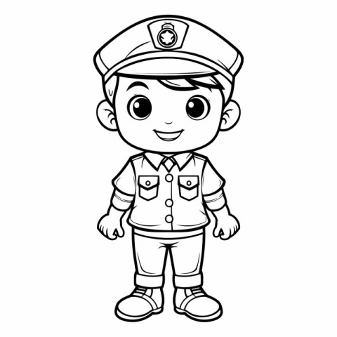 Black and White Cartoon Illustration of Little Boy Captain Chara