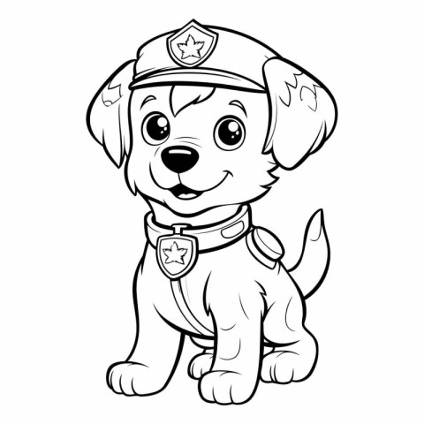 Black and White Cartoon Illustration of Cute Puppy Police Dog Co