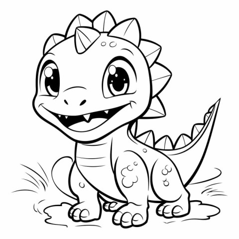 Cute Dinosaur - Black and White Cartoon Illustration. Educationa