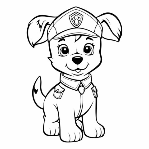 Black and White Cartoon Illustration of Cute Puppy Police Dog Co