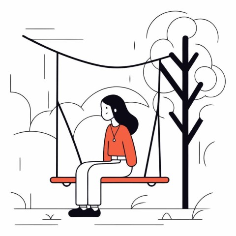 Girl sitting on a swing in the park in flat style