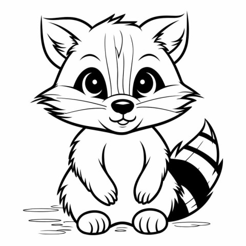 Cute raccoon - Black and White Cartoon Illustration. Vector