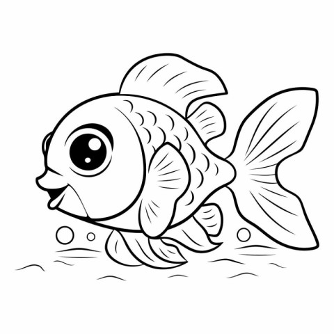 Black and White Cartoon Illustration of Cute Fish Animal Charact