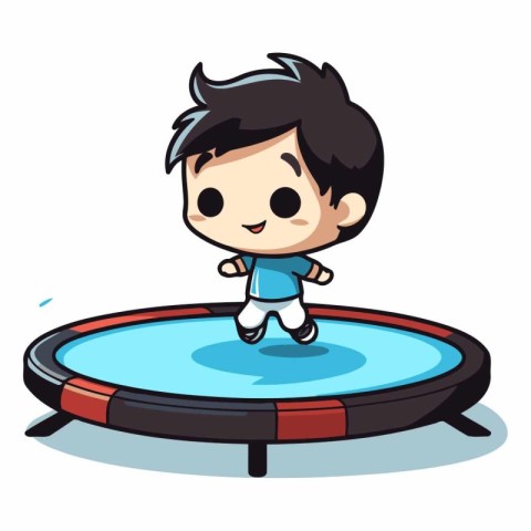 Boy Jumping on Trampoline - Vector Character Cartoon Illustratio