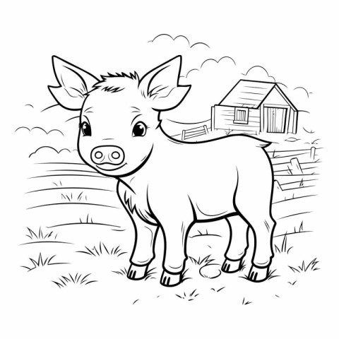 Coloring pages for children. Farm animals. Cute cartoon pig.