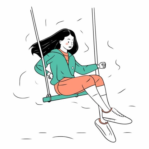 Vector illustration of a girl swinging on a swing in the park.