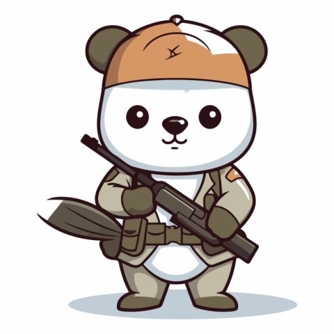 Beaver with a rifle. Cute cartoon character vector illustration.