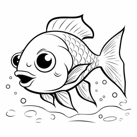 Black and White Cartoon Illustration of Cute Fish Animal Charact