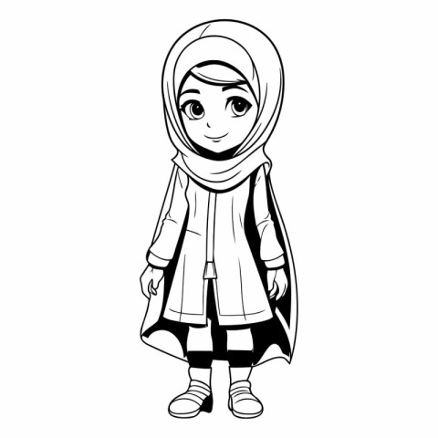 cute little muslim girl wearing hijab cartoon vector illustratio