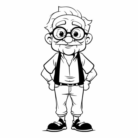 Cute cartoon old school boy with glasses isolated on white backg