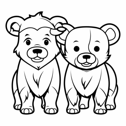 Black and White Cartoon Illustration of Bear and Bear Animal Cha