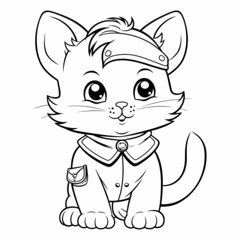 Black and White Cartoon Illustration of Cute Cat Sailor Animal C