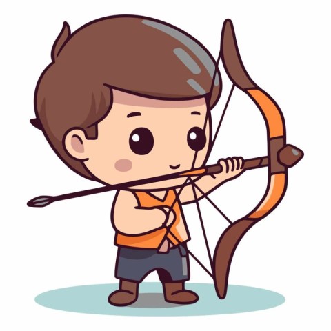 Cute boy aiming with bow and arrow cartoon vector illustration g