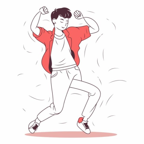 Young man dancing hip-hop in sketch style.