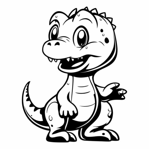 Cute Dinosaur - Black and White Cartoon Illustration Isolated on