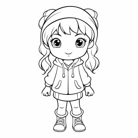 Coloring Page Outline Of cartoon little girl.