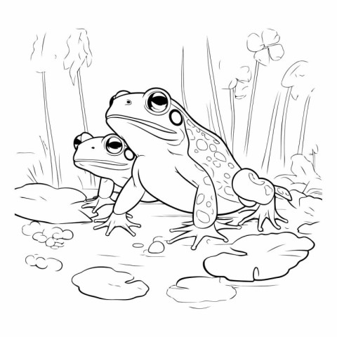 Coloring book for children: frogs in the forest