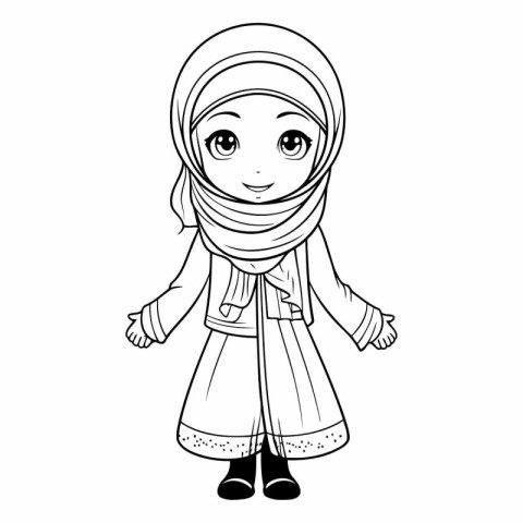 cute little muslim girl in traditional clothes cartoon vector il