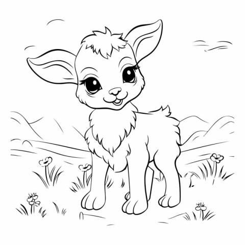 Cute cartoon baby goat for coloring book page.