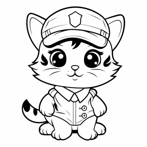 Black and White Cartoon Illustration of Cute Cat Sailor Characte