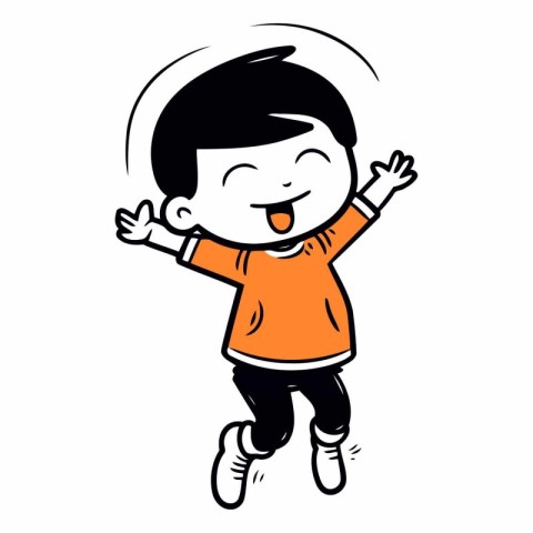 Happy cartoon boy jumping on white background for your design