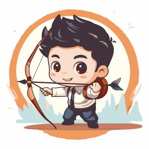 Cute little boy with bow and arrow. Vector cartoon illustration.