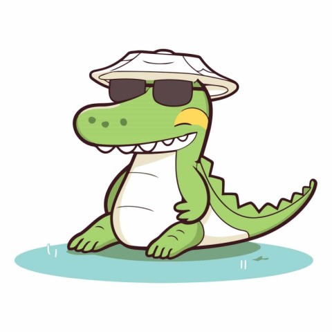 Cute crocodile in a cap and sunglasses.