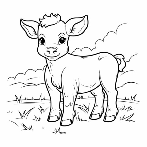 Coloring Page Outline Of a Cute Baby Cow Farm Animal