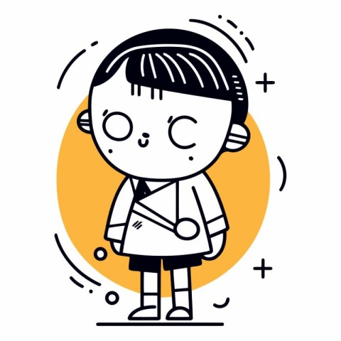 Cute boy cartoon in school uniform. Line art.