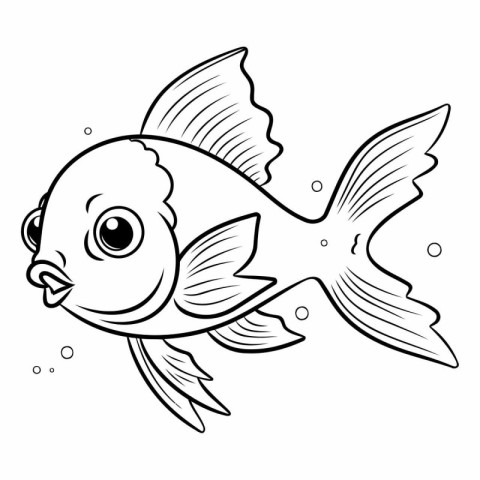 Black and White Cartoon Illustration of Cute Fish Animal Charact