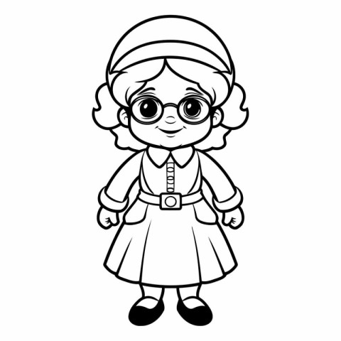 cute little girl with glasses and hat cartoon vector illustratio