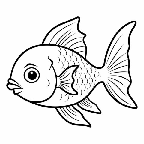 Black and White Cartoon Illustration of Cute Fish Animal Charact