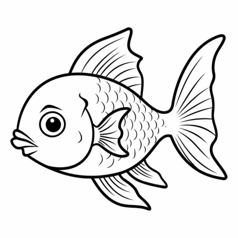 Black and White Cartoon Illustration of Cute Fish Animal Charact