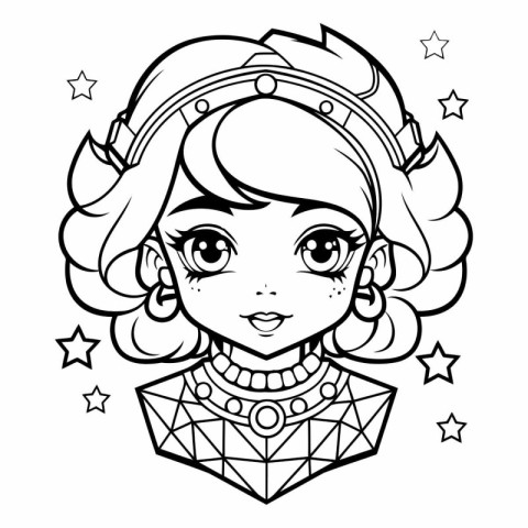 Cute cartoon girl in steampunk costume for coloring book.