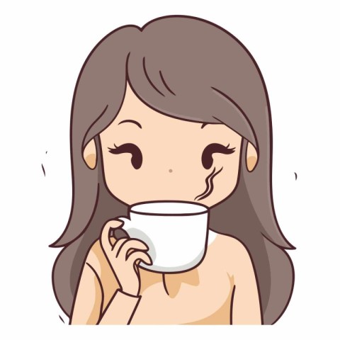 Illustration of a Woman Drinking a Cup of Hot Beverage.