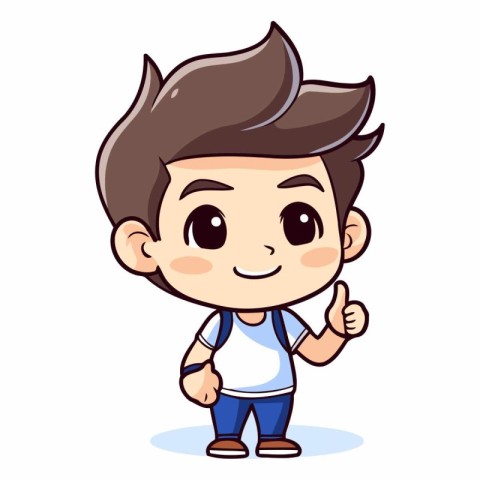 Boy with thumb up - Cute cartoon character vector illustration d