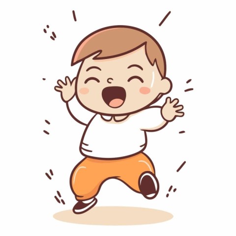 Cute little boy running and smiling. Vector cartoon character il