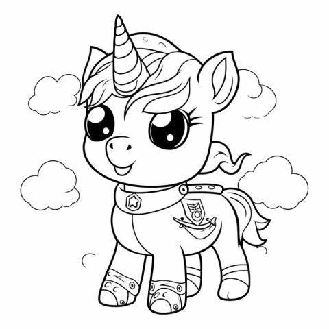 Coloring Page Outline Of Cute Unicorn. Cartoon Vector Illustrati