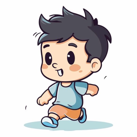 Cute little boy running and smiling. Vector cartoon character il