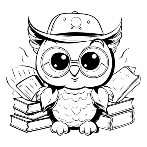 Black and White Cartoon Illustration of Owl Student Character wi