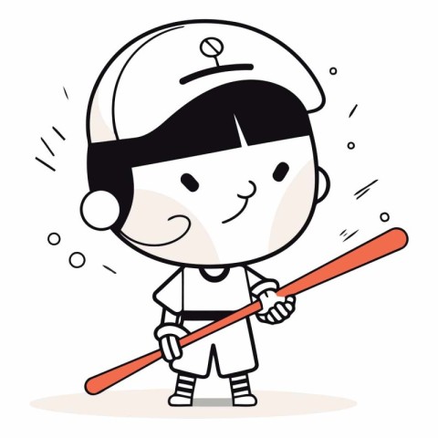 Baseball player. Cartoon vector illustration. Boy holding baseba