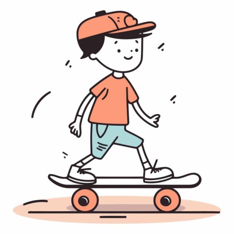 Boy riding skateboard in doodle style.