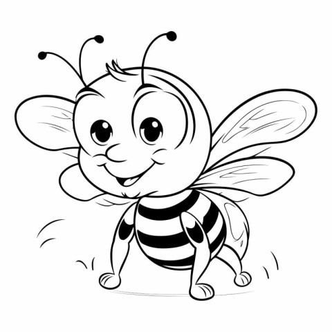 Cute cartoon bee. Black and white vector illustration for colori