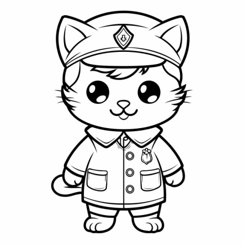 Black and White Cartoon Illustration of Cute Cat Sailor Characte