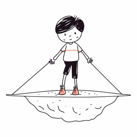 Boy playing on the sand in doodle style.