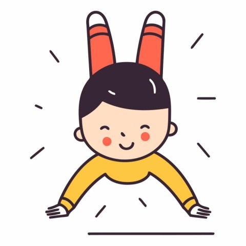 Cute little boy with bunny ears in cartoon style.