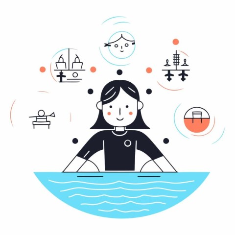 Vector illustration of a woman in the boat. Flat design style.