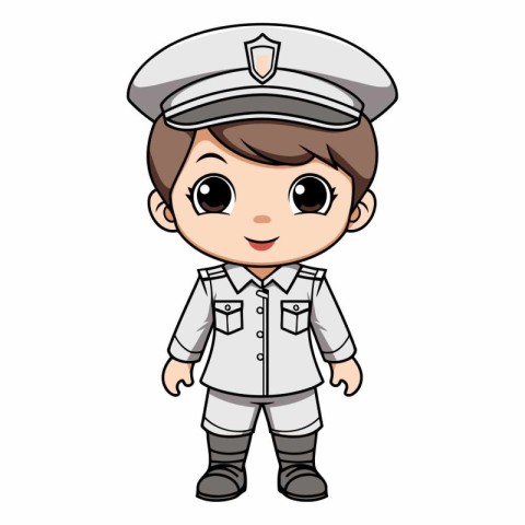 Cute Little Boy Captain Cartoon Mascot Character Vector Illustra